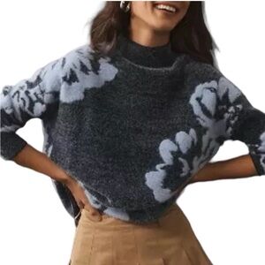 NWOT | Anthropologie Mock-Neck Fuzzy Floral Sweater